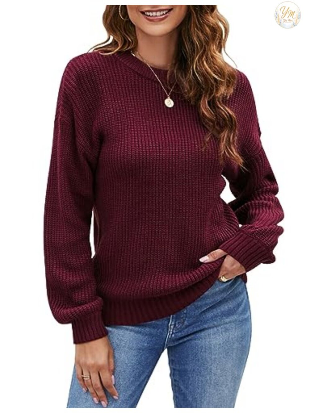 Naggoo Women Long Sleeve Chunky Knit Pullover Sweater Loose Fit Cozy